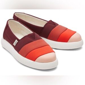 TOMS Women's Alpargata Mallow Puff slip-on shoes in a burgundy multi-color